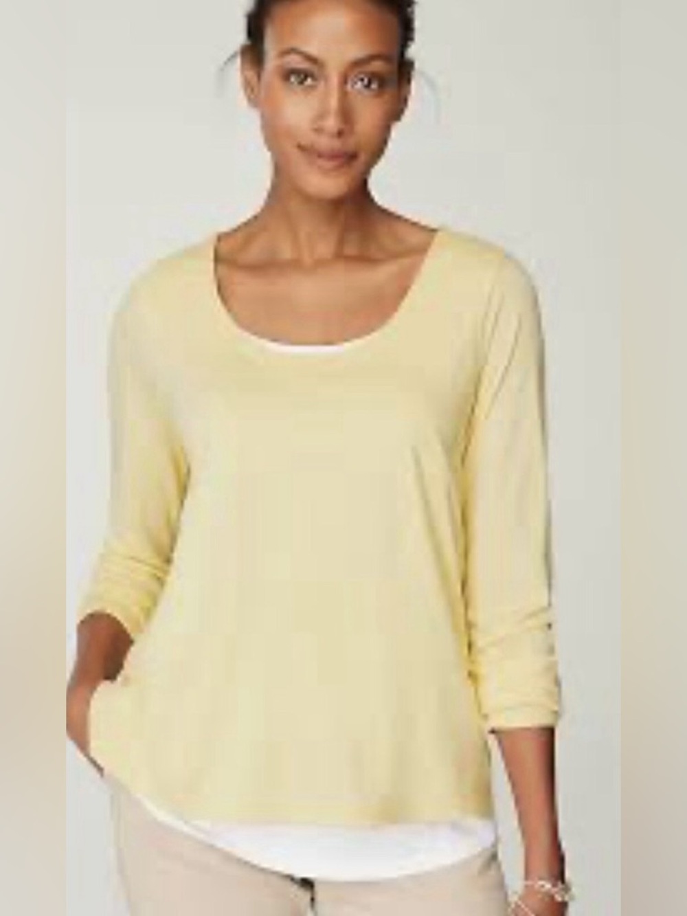 J. Jill Perfect Pima Ballet Sleeve Scoop‎ Neck Top Pale Yellow Petite Medium